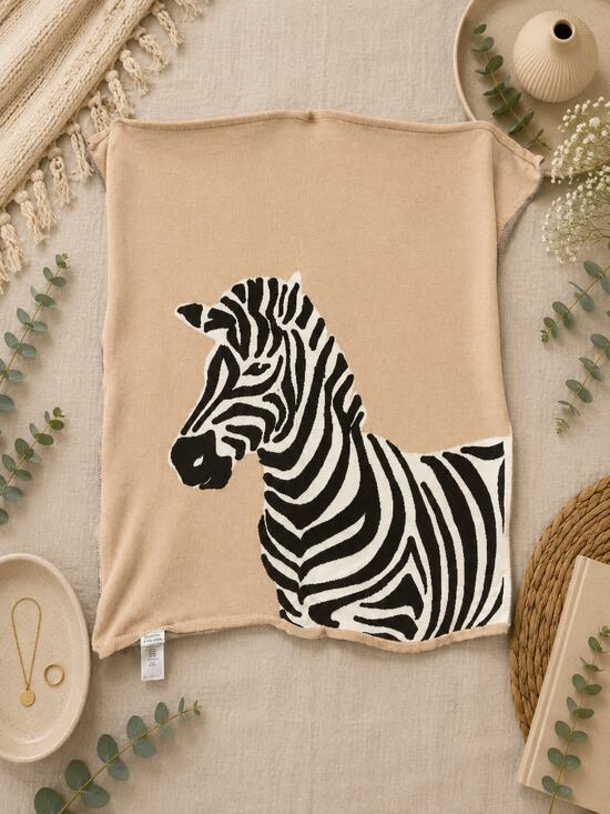 West Elm Other - West Elm x Pottery Barn Kids Zebra Knit Throw Blanket Tan Brown 30x40 Cotton